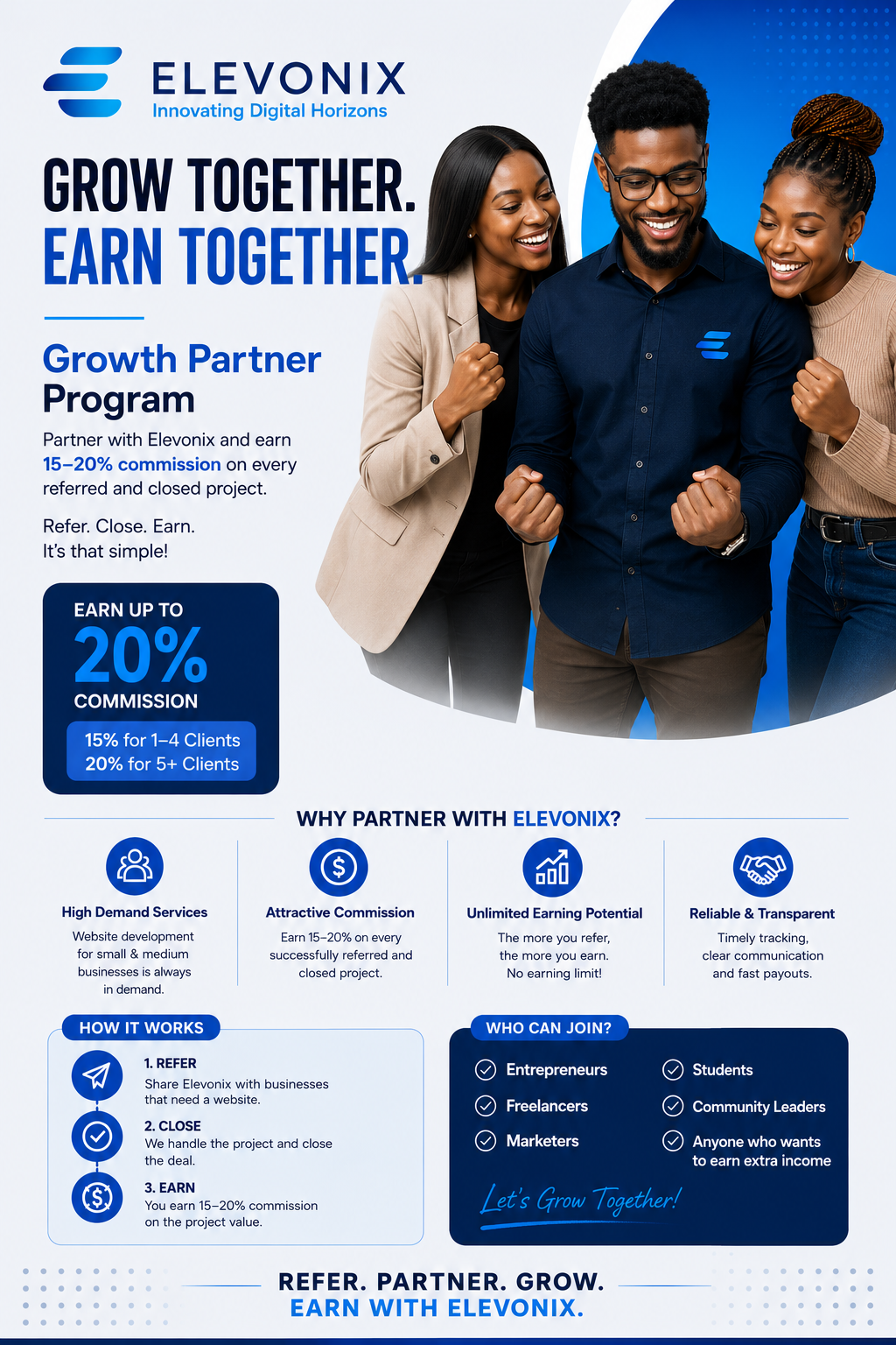 Elevonix Growth Partner Program — earn 15-20% commission