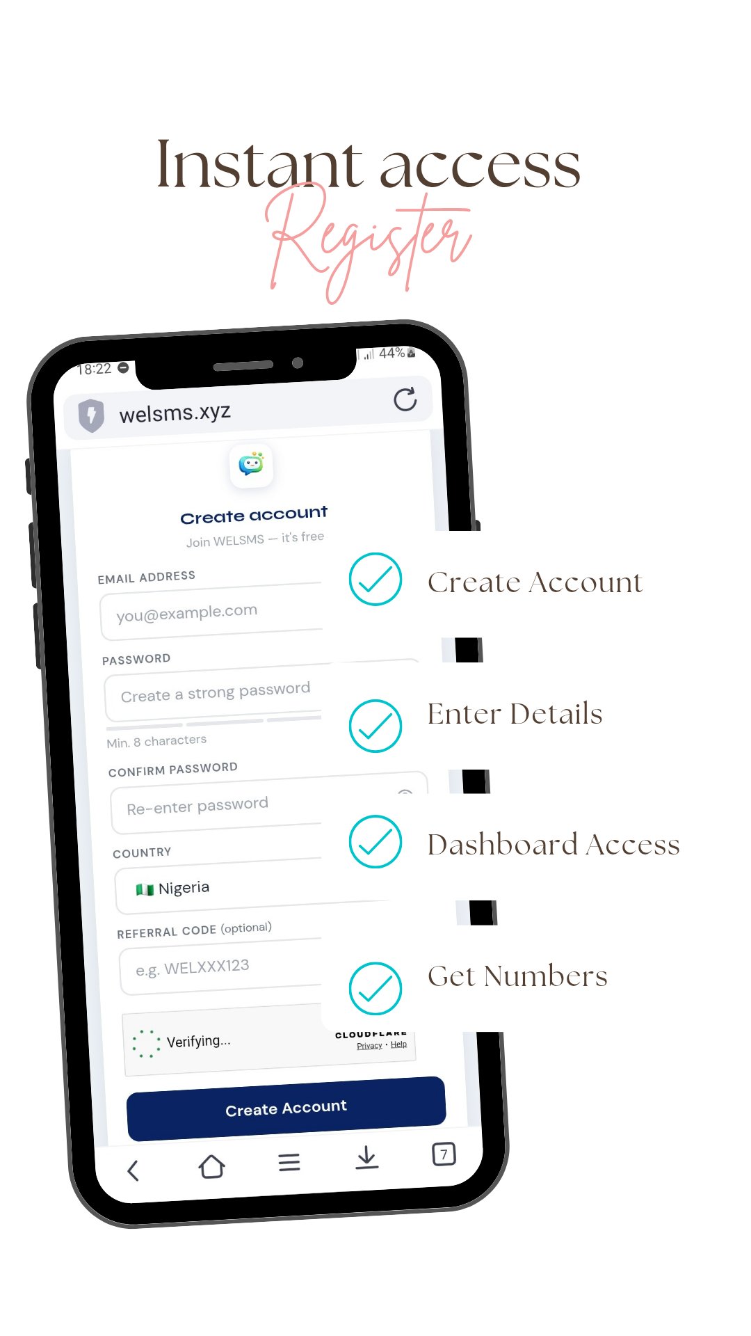 WelSMS — Instant Register Access